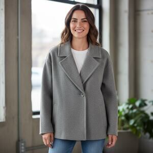 J.Jill Wool Blend Lined Pocket Single Breasted Coat, Jacket Gray Womens Size XL